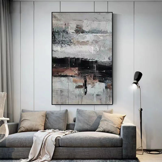 Handpainted Abstract Oil Painting Gray Brown Living Room Sofa Background Wall Decoration Painting Large Vertical Canvas,31inx47in,No Frame