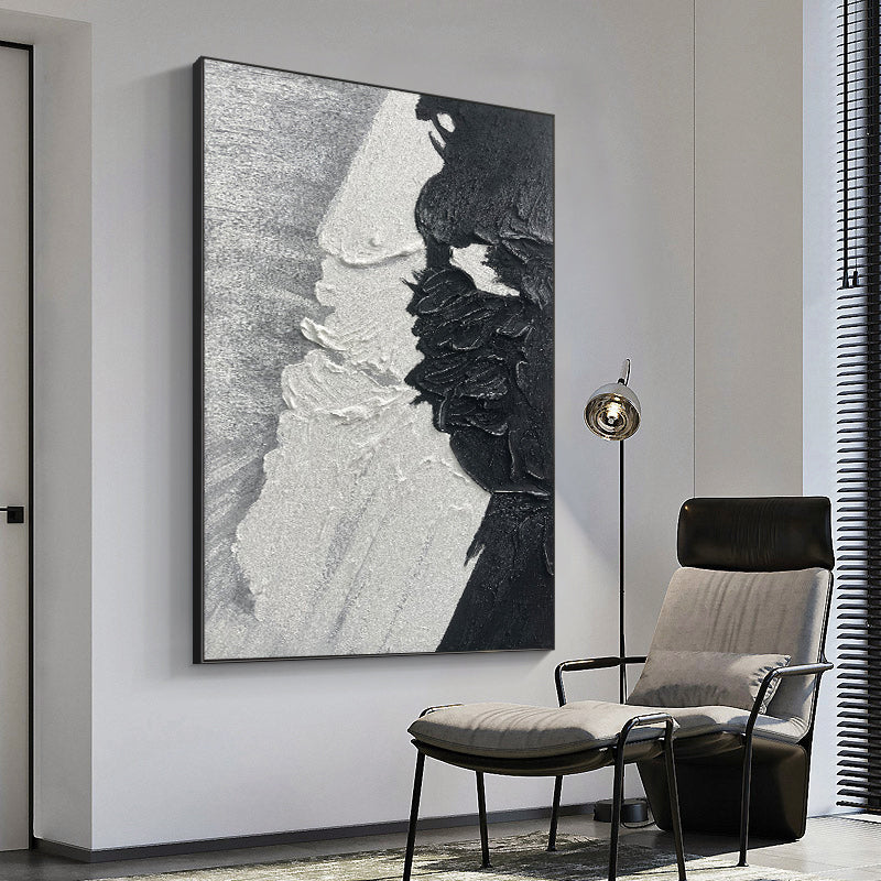 Handmade Black White Abstract Oil Painting Wall Home   Hand Picture Art Canvas Artwork,31inx47in,No Frame