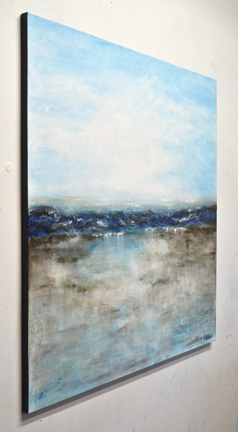 LandscapepaintinglargepaintingsquareabstractoilpaintingoceanblueseascapemodernartHandmadeAbstractOil 31in,No Frame