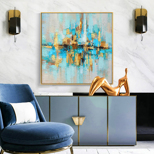 Hand Painted Abstract Oil Painting Multicolored  Handmade Landscape Art Picture On Canvas For Home Decor,31inx31in,No Frame