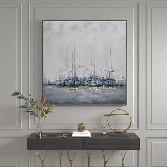 Pure Handpainted Abstract Oil Painting Set Sail Modern Light Luxury Living Room Decoration Painting Restaurant Hanging,31inx31in,No Frame