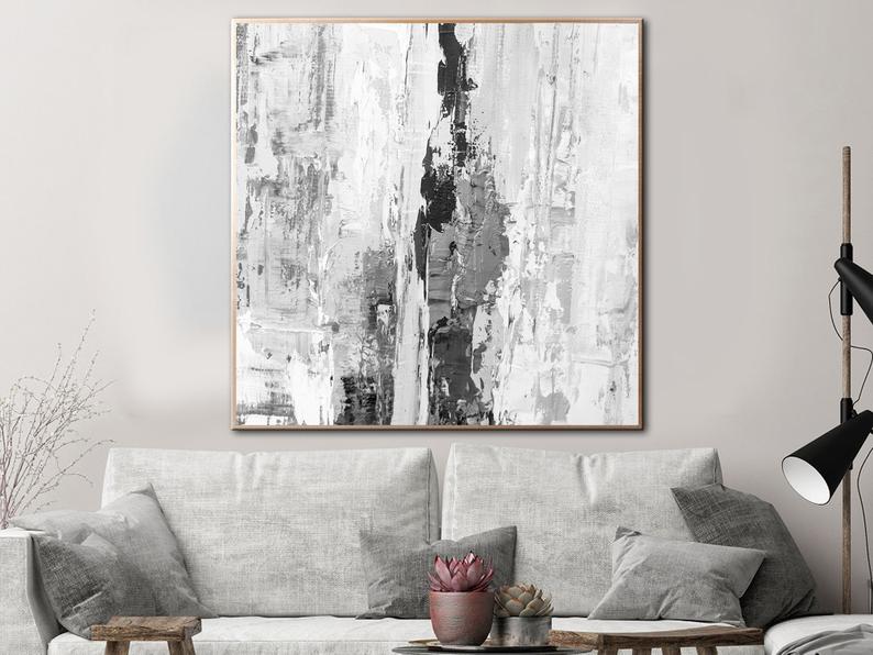 OilPaintingAbstractOversizeCanvasWallArtBlackAndWhitePaintingCalmingAbstractPaintingOnCanvasCustom  31in,No Frame