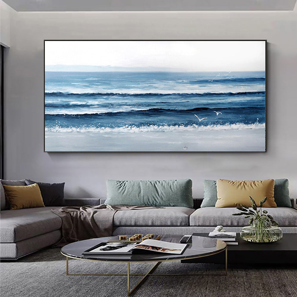 Handmade Oil Painting Sea Wave Seascape Hand Painted Abstract Art Paintings Home Decor Living Room Office,27inx54in,No Frame