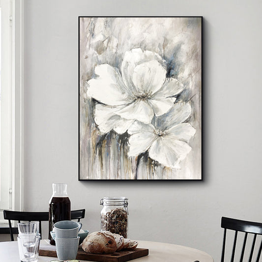 Textured White Flower  Hand Painted Modern Abstract Oil Painting On Canvas Wall Art For Living Room,31inx47in,No Frame