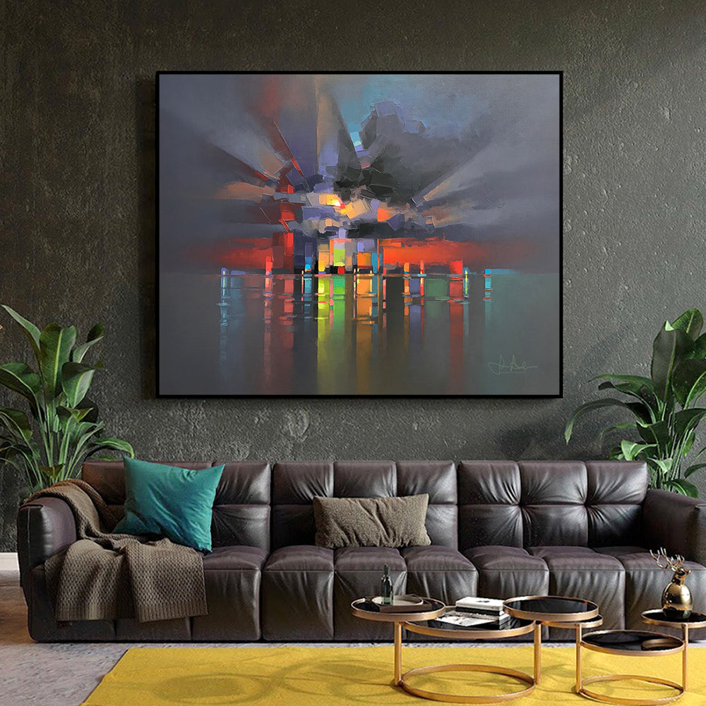 Morden Abstract Landscape Oil Painting Nordic Canvas Poster Wall Art Hand Paint Colorful Oil Painting For
