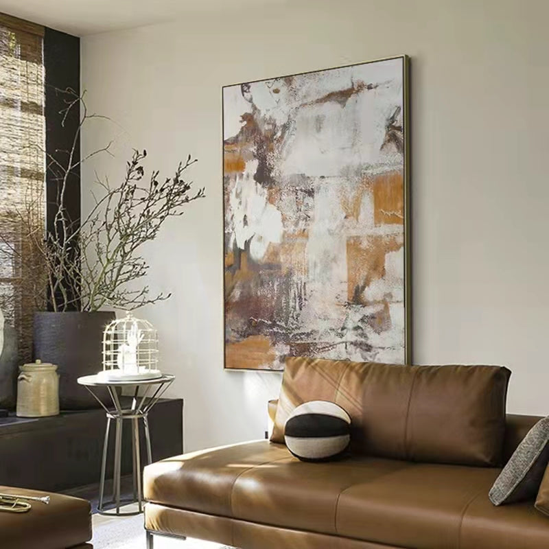 Hand Painted Large Abstract Painting Gold and Brown Oil Painting On Canvas For Living Room,31inx47in,No Frame