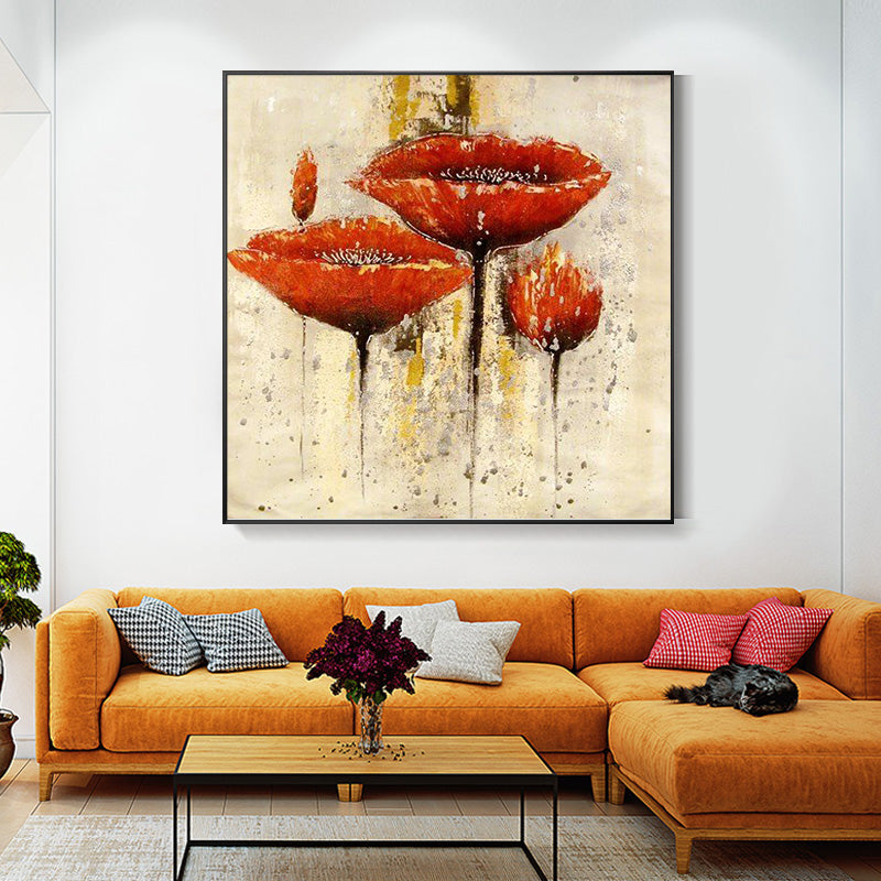 American Abstract Painting Pure hand-painted Decorative Painting Lotus Flower Paintings Fresco Dining Restaurant Sharp hand-tail31in,No Frame