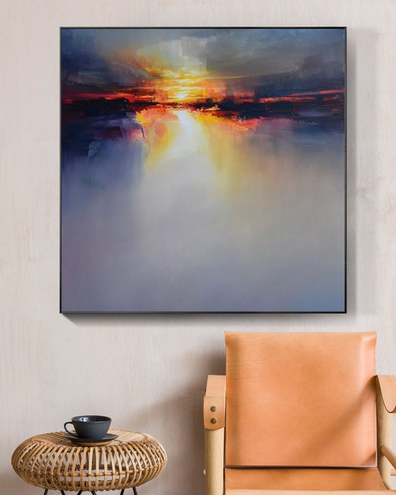 SunsetPaintingLandscapeCanvasPaintingCloudPaintingSkyAbstractPaintingOversizeWallArtGoldArtColorful 31in,No Frame