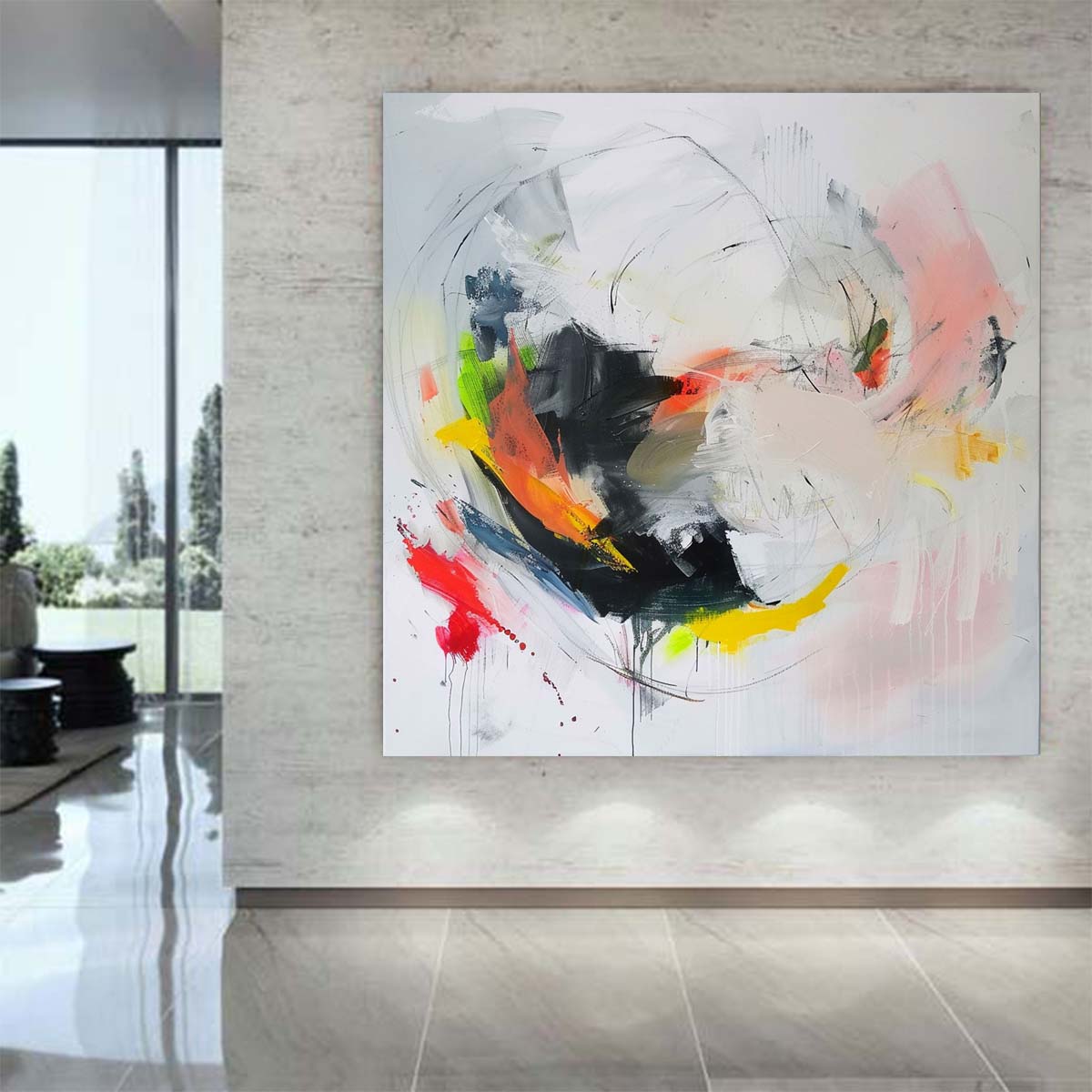 Abstract Handmade Oil Painting Modern Minimalist Home Living Room Decoration Painting,31inx31in,No Frame
