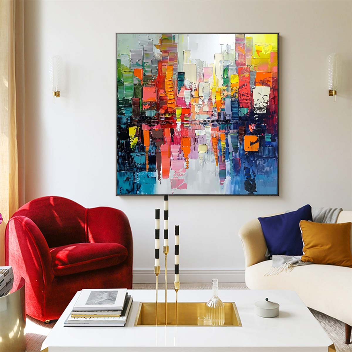 Abstract Handmade Oil Painting Modern Minimalist Home Living Room Decoration Painting,31inx31in,No Frame 1