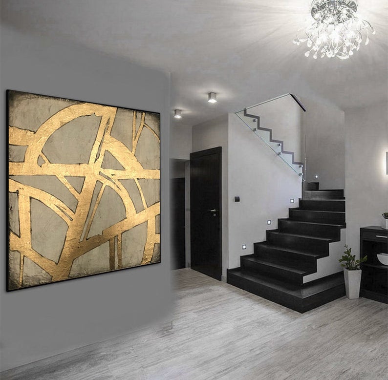 Extra Large Wall Art Gold Leaf Abstract Painting Acrylic Paintings On Canvas Contemporary Art Wall Painting Living Room Decor31in,No Frame