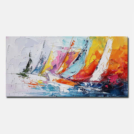 Abstract Hand Painted Oil Painting On Canvas Red Sailing boat Wall Art Unframed/Rolled