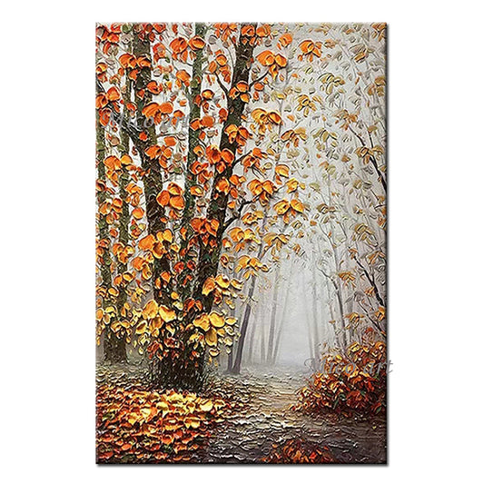 Handpainted Thick Oil Painting Birch Tree Forest On Canvas Modern Home Decoration Canvas Oil Painting Handmade,31inx47in,No Frame