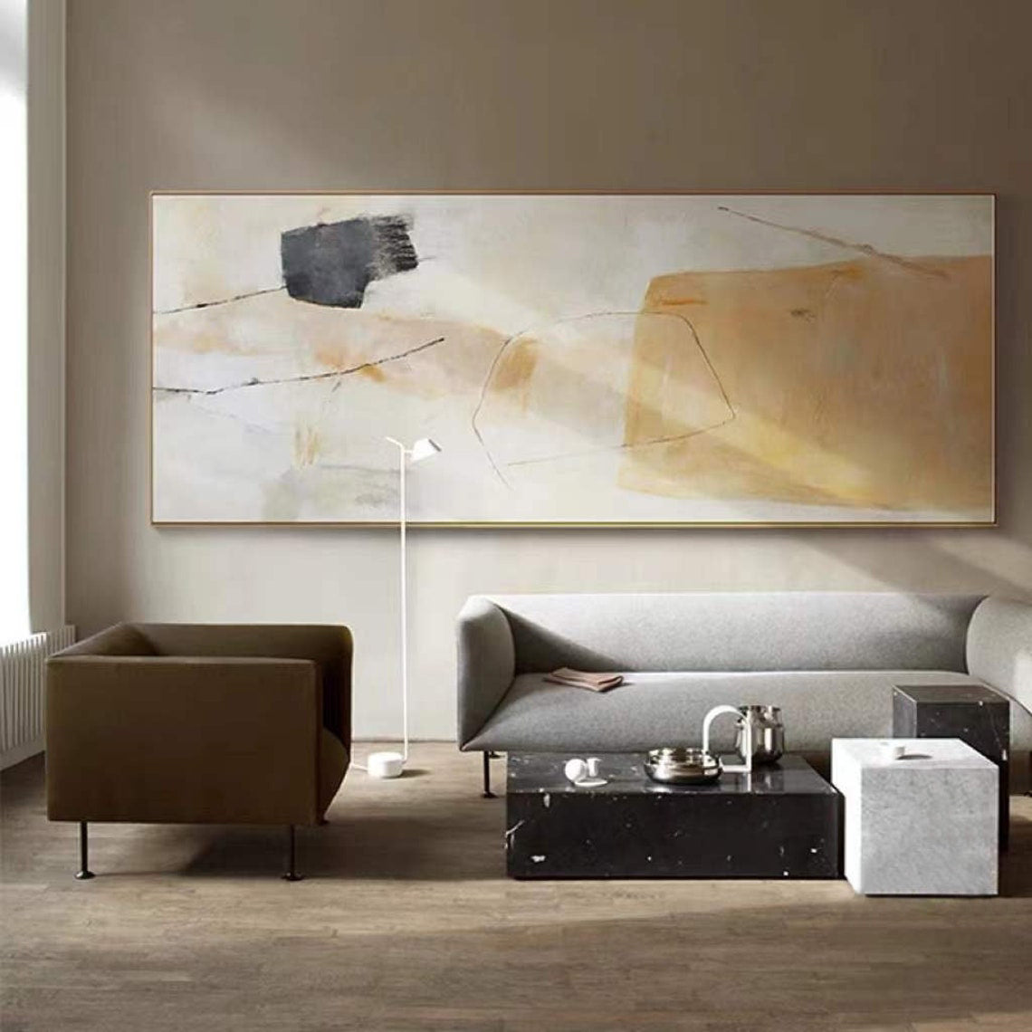 Hand Painted Abstract Painting On Canvas Modern Art Minimalist Art Large Wall art Beige Painting Wall Art Abstract Home Decor27inx54in,No Frame