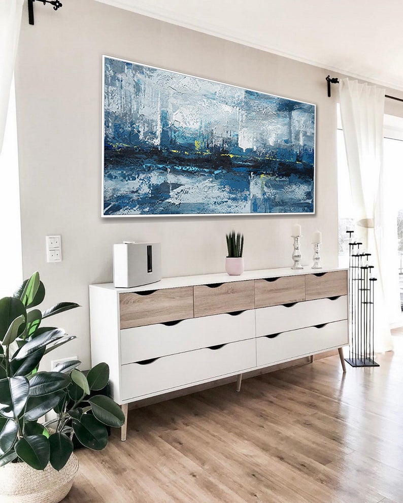 Textured Abstract Acrylic Painting Extra Large Contemporary Texture Wall Art Oversize Modern Artwork Panoramic Horizontal Canvas27inx54in,No Frame