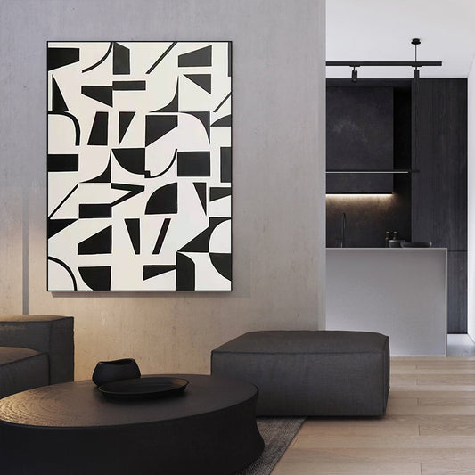 Handmade Canvas Wall Decoration Black and White Abstract Design Living Room Decoration Oil Painting New Product For Living Room,31inx47in,No Frame