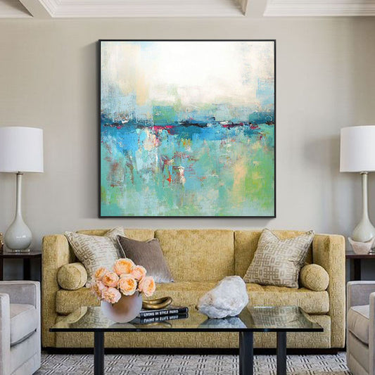 WallArtCanvasOilPaintingDecorativePaintingAbstractArtWallPaintingAbstractPaintingModernMinimalist  blue green 31inx47in,No Frame