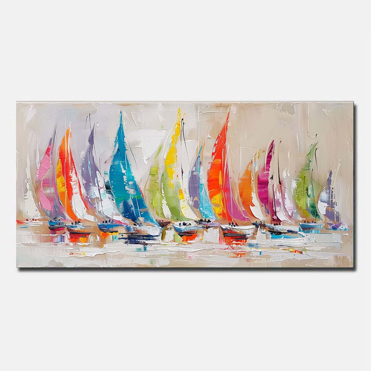 Hand Painted Oil Painting On Canvas Yellow Abstract Wall Art Sailing boat Unframed/Rolled
