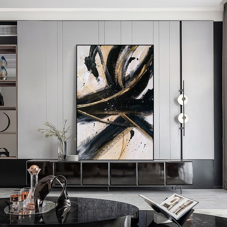 Golden Foil Abstract Design Oil Painting Wall Art Picture  Hand Drawn Canvas Wall Art Hot ,31inx47in,No Frame