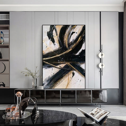 Golden Foil Abstract Design Oil Painting Wall Art Picture  Hand Drawn Canvas Wall Art Hot ,31inx47in,No Frame