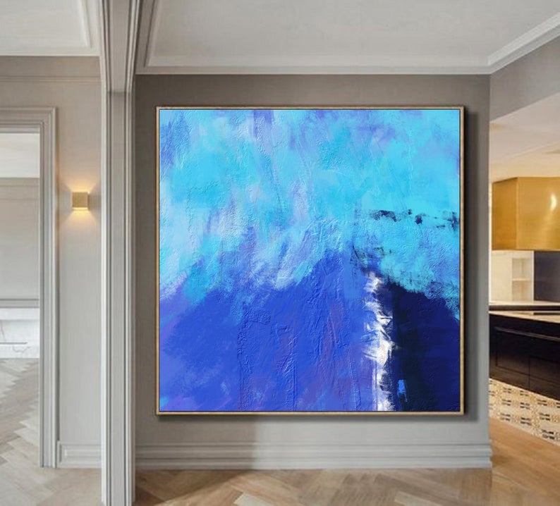 Deep Blue Abstract Canvas Painting Large Blue Painting Minimalist Painting Canvas Abstract Oil Painting Dining Room Art Painting31in,No Frame