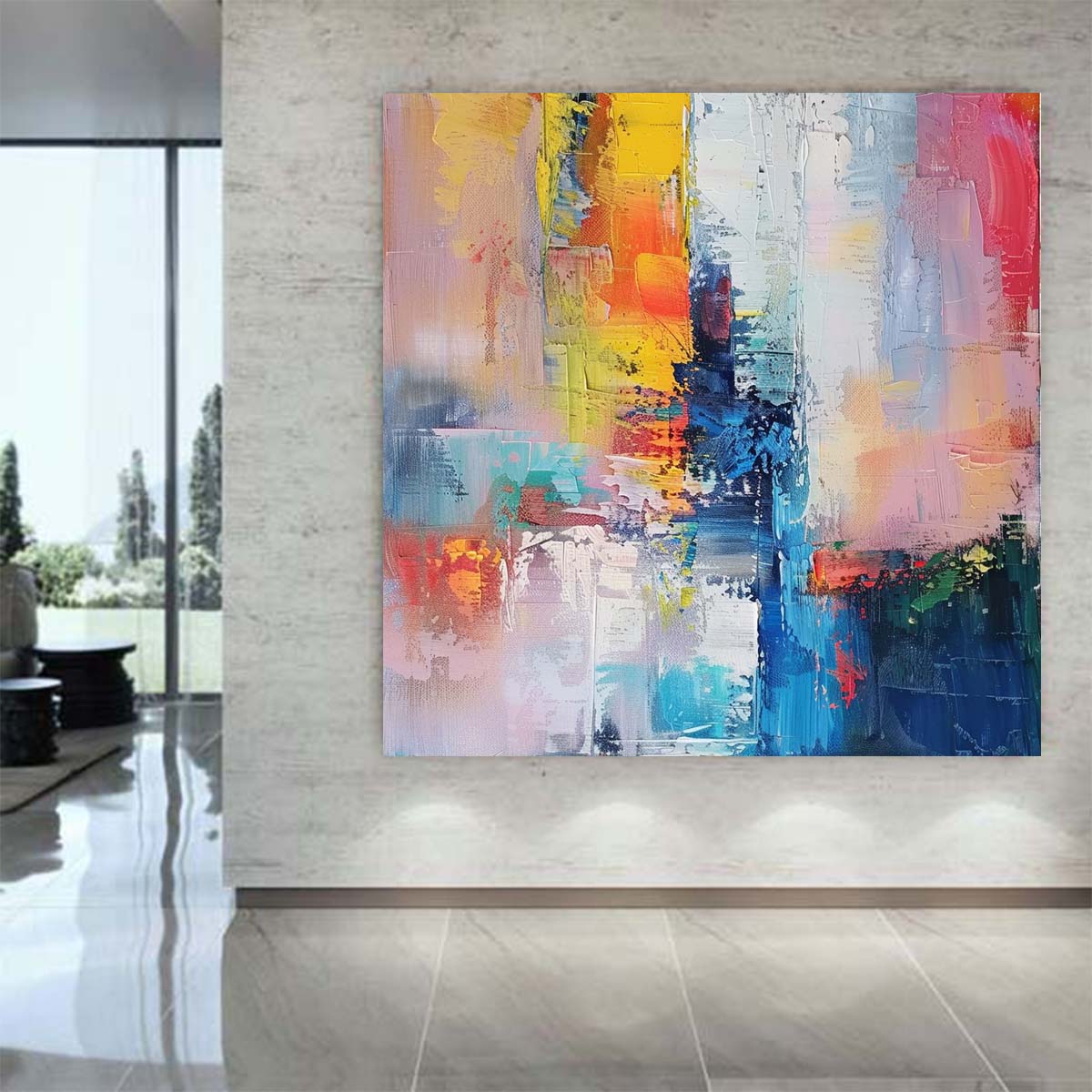 Abstract Handmade Oil Painting Modern Minimalist Home Living Room Decoration Painting,31inx31in,No Frame