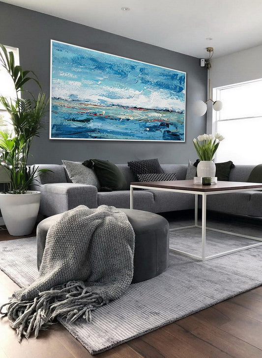 Extra Large Wall Art Textured Contemporary Oversize Painting Modern Art Horizontal Abstract Acrylic Panoramic Canvas Painting27inx54in,No Frame