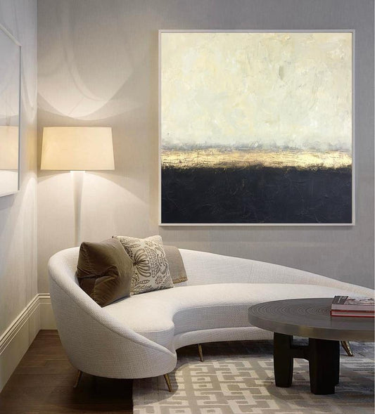 OversizeAbstractPaintingOnCanvasBeigePaintingBlackArtAbstractOilPaintingAbstractCanvasWallArt 31in,No Frame