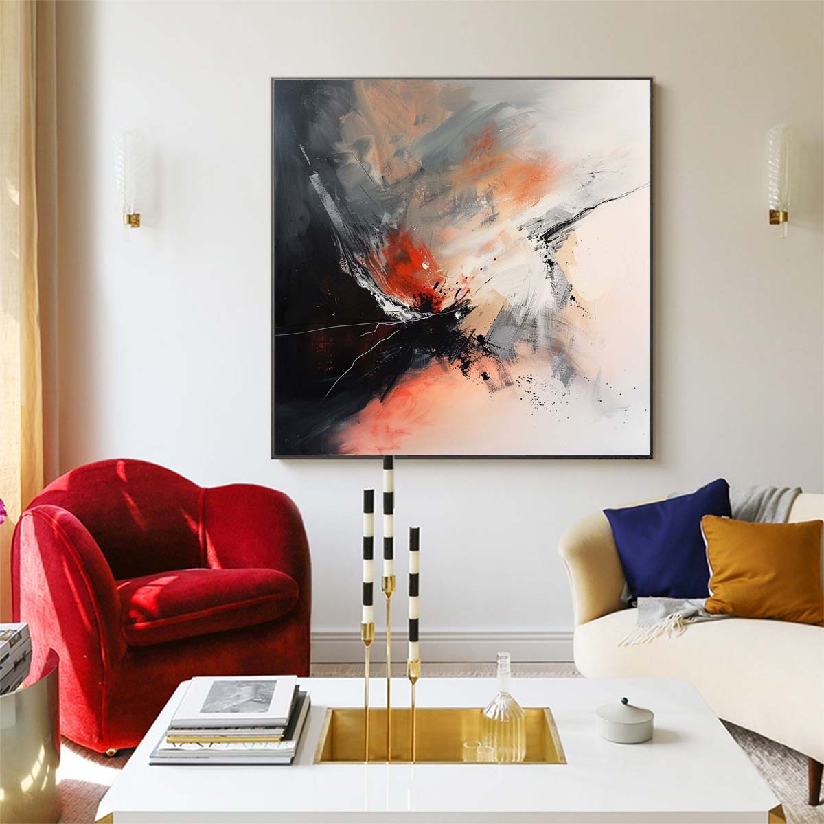 Abstract Handmade Oil Painting Modern Minimalist Home Living Room Decoration Painting,31inx31in,No Frame