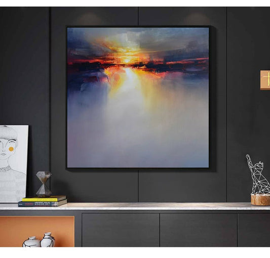 SunsetPaintingLandscapeCanvasPaintingCloudPaintingSkyAbstractPaintingOversizeWallArtGoldArtColorful 31in,No Frame
