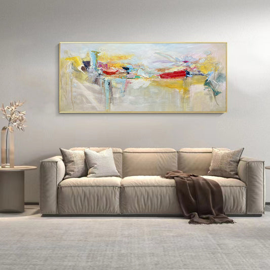 Pure Hand painted Abstract Oil Painting Background Wall Decoration Hanging Painting Bedroom Head of the Bed,27inx54in,No Frame