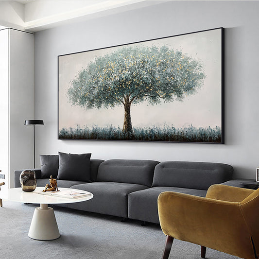 Handmade Oil Painting Abstract Green Tree Thick Texture Oil On Canvas  Hand Painted Large Salon ,27inx54in,No Frame