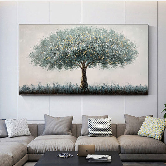 Handmade Oil Painting Abstract Green Tree Thick Texture Oil On Canvas  Hand Painted Large Salon ,27inx54in,No Frame