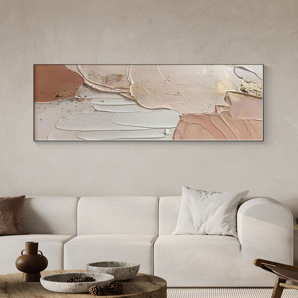 Hand Painted Abstract Painting Earth Tone Wall Art Custom Canvas Art Wabi Sabi Art Calming Painting Original Art Room Decor27inx54in,No Frame
