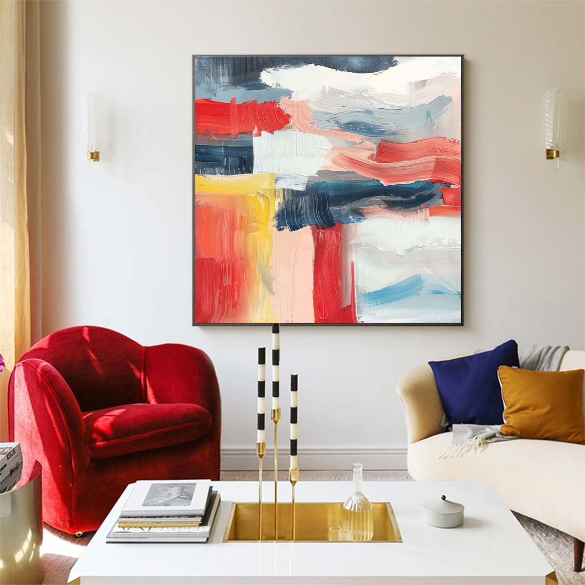 Abstract Handmade Oil Painting Modern Minimalist Home Living Room Decoration Painting,31inx31in,No Frame