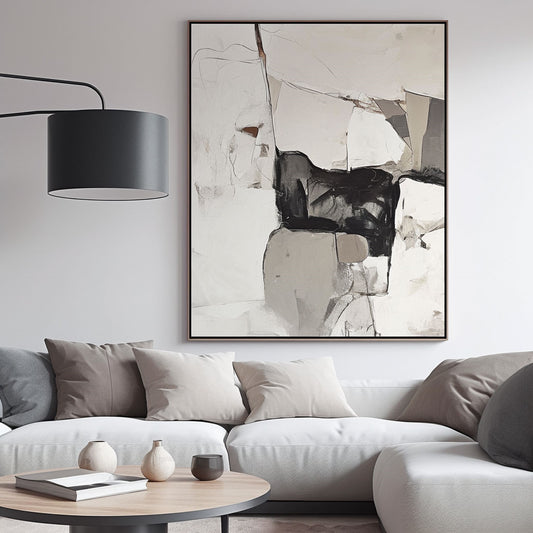 Handpainted Abstract Wall Art Painting Decorative Painting Aisle Corridor Mural Mooring Hanging Painting black white 31inx47in,No Frame