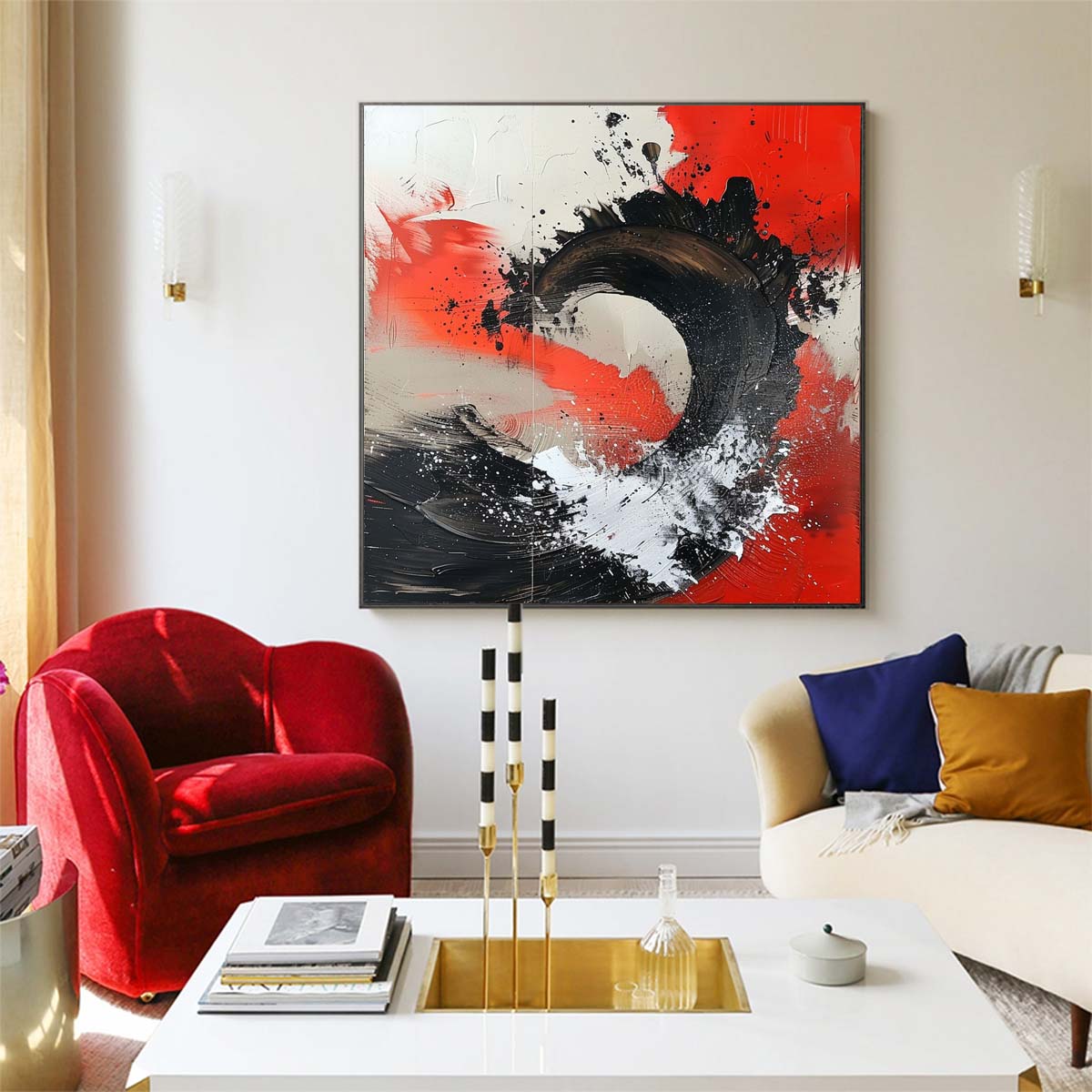 Abstract Handmade Oil Painting Modern Minimalist Home Living Room Decoration Painting,31inx31in,No Frame
