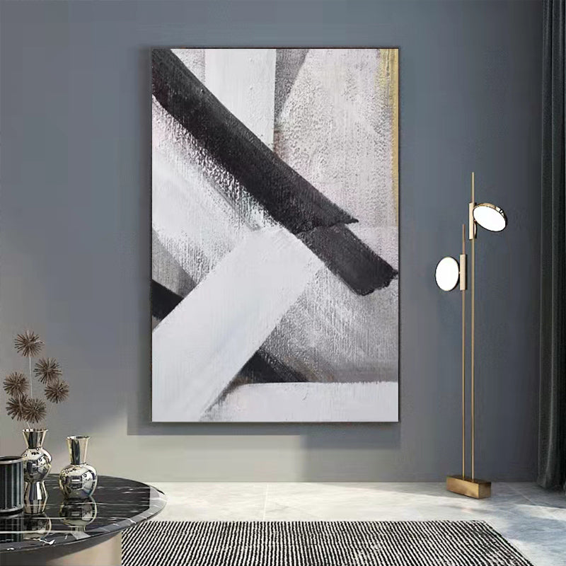 Black and White Gray Hand Painted Abstract Canvas Oil Painting Living Room Background Wall Hanging Painting,31inx47in,No Frame
