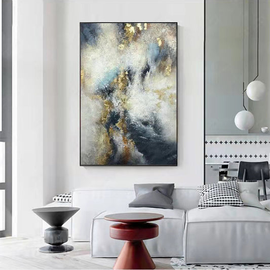 #760Handpainted Light Luxury Atmospheric Gold foil Hanging Painting Porch Decorative Painting Nordic Vertical Large Size Oil,31inx47in,No Frame