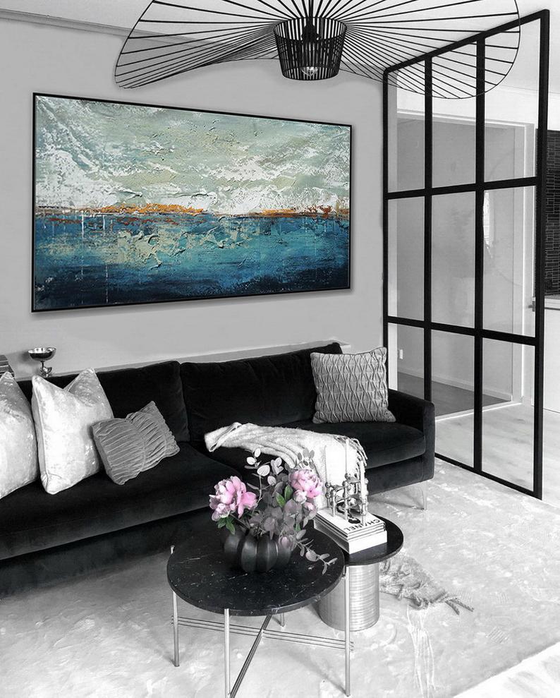 Oversize Texture Modern Artwork Abstract Acrylic Painting Extra Large Wall Art Textured Contemporary Panoramic Canvas Painting 27inx54in,No Frame