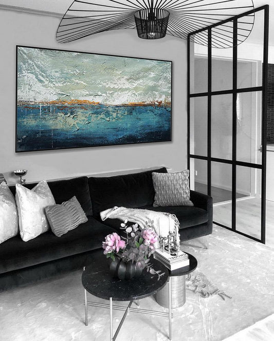 Oversize Texture Modern Artwork Abstract Acrylic Painting Extra Large Wall Art Textured Contemporary Panoramic Canvas Painting 27inx54in,No Frame