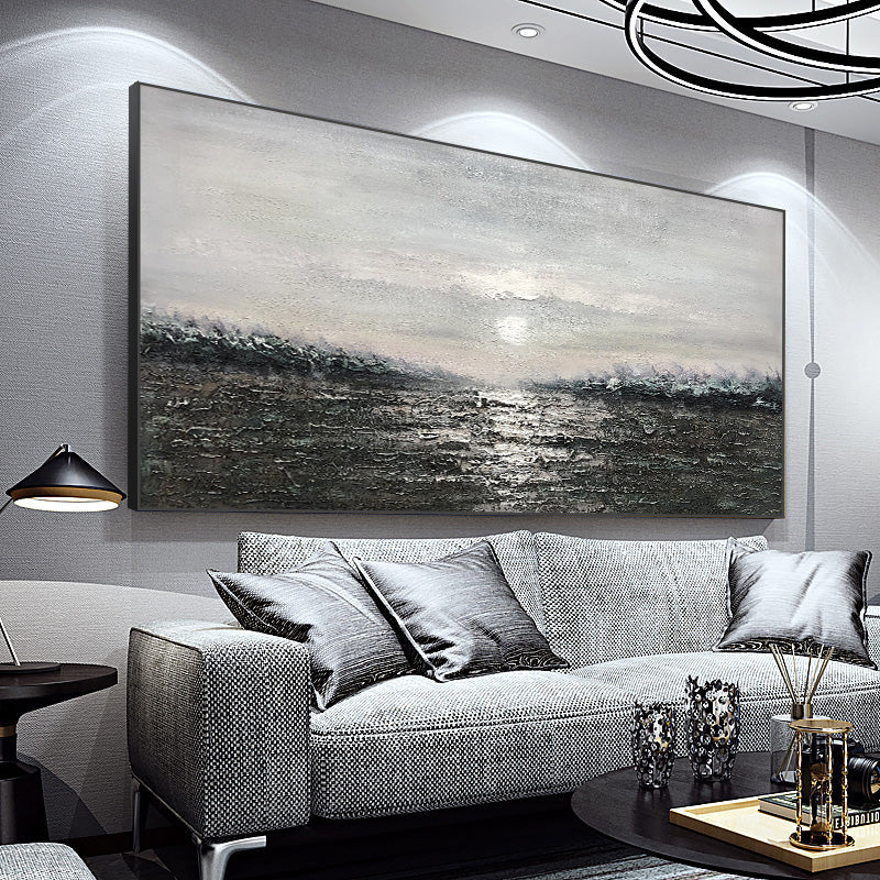 After The Pure hand-painted Oil Painting Landscape Paintings Living Room Sofa Backdrop Decorative Painting Murals Sunrise Light27inx54in,No Frame
