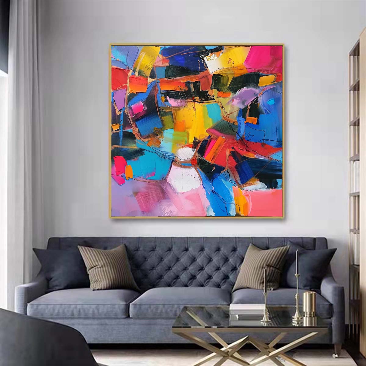 Abstract Handmade Oil Painting Modern Minimalist Home Living Room Decoration Painting,31inx31in,No Frame
