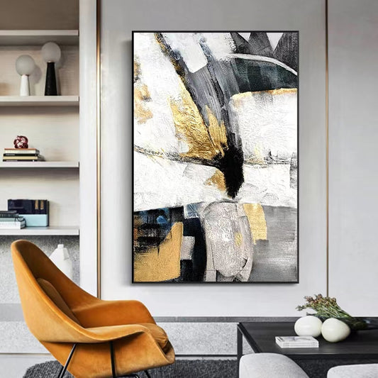 Black White Abstract Hand painted Oil Painting Living Room Aisle Decoration Painting Sofa Background Wall Hanging,31inx47in,No Frame