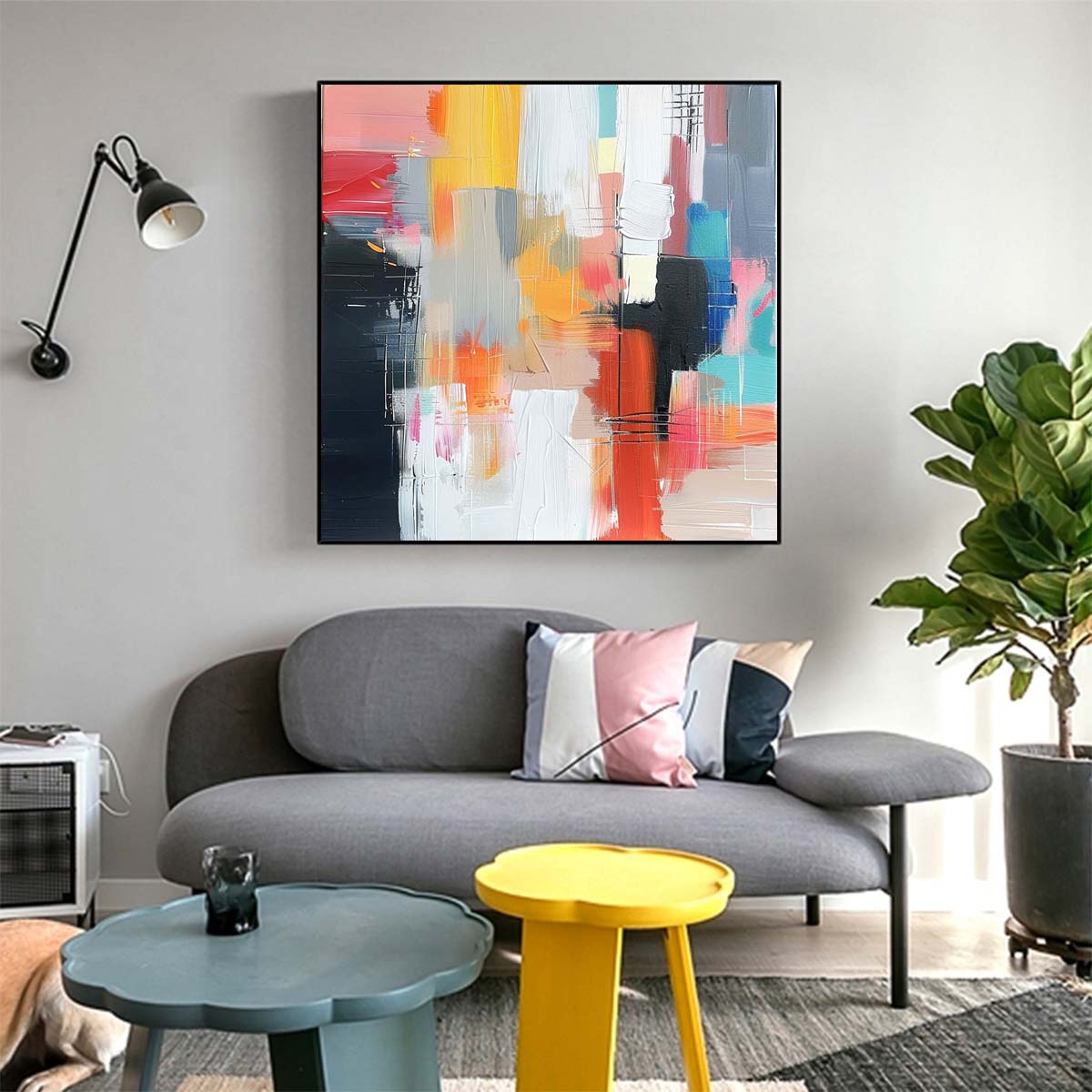 Abstract Handmade Oil Painting Modern Minimalist Home Living Room Decoration Painting,31inx31in,No Frame