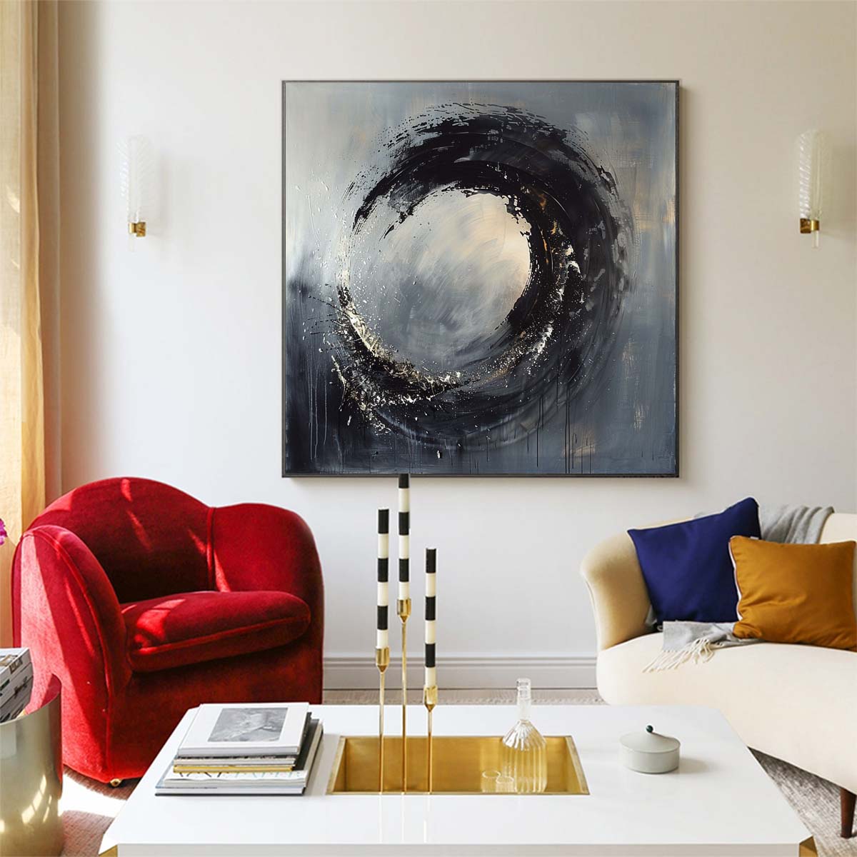 Abstract Handmade Oil Painting Modern Minimalist Home Living Room Decoration Painting,31inx31in,No Frame