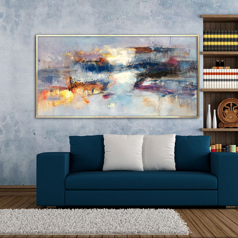 Textured Oil Painting Large Abstract Art Minimalist Painting Canvas Art Oversized Horizontal Painting Thick Canvas Painting27inx54in,No Frame