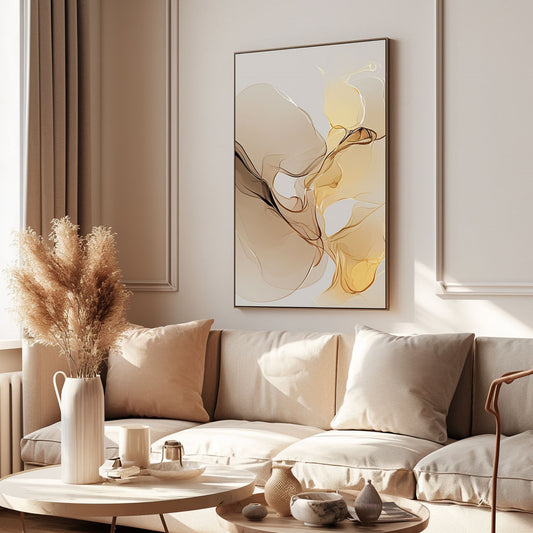Handpainted Abstract Wall Art Painting Decorative Painting Aisle Corridor Mural Mooring Hanging Painting white yellow 31inx47in,No Frame