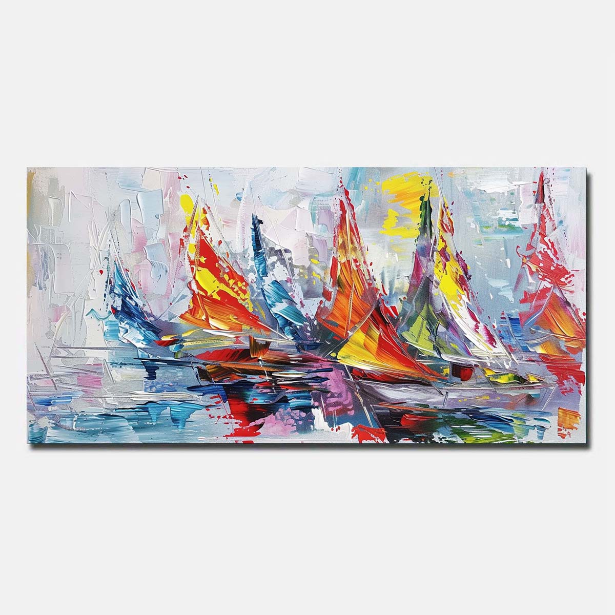 Hand Painted Oil Painting On Canvas Sailing boat Abstract Wall Art Blue Unframed/Rolled