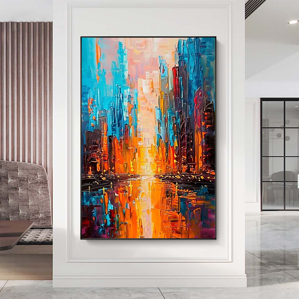Original creation City Hand painted Oil Painting Canvas Wall Art For Home Living Room Unframed/Rolled #010